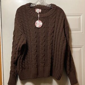 Pink Republic Women's Chocolate Cable Knit Sweater L NWT